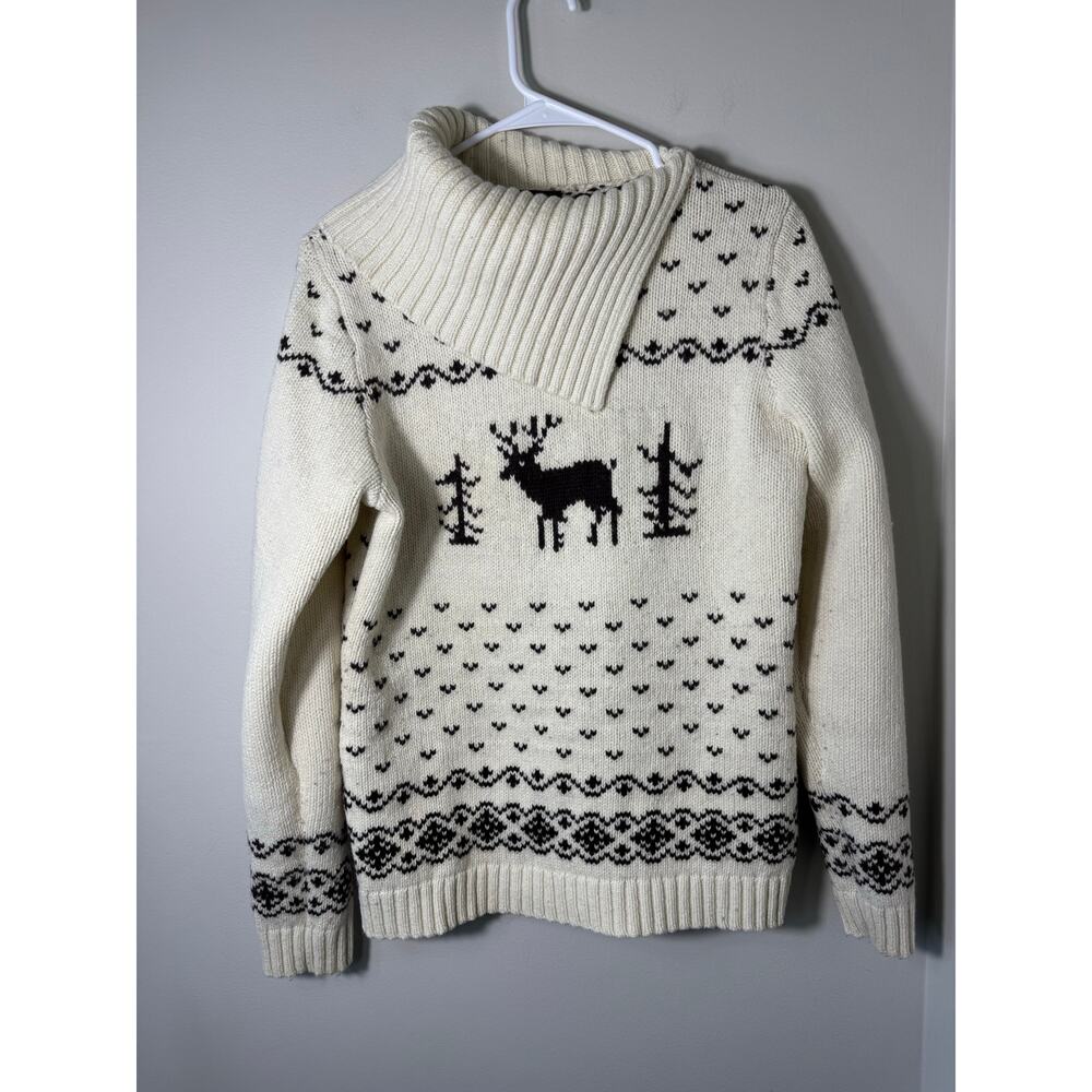 Vintage Eddie Bauer Wool Blend White Brown Reindeer Sweater Large